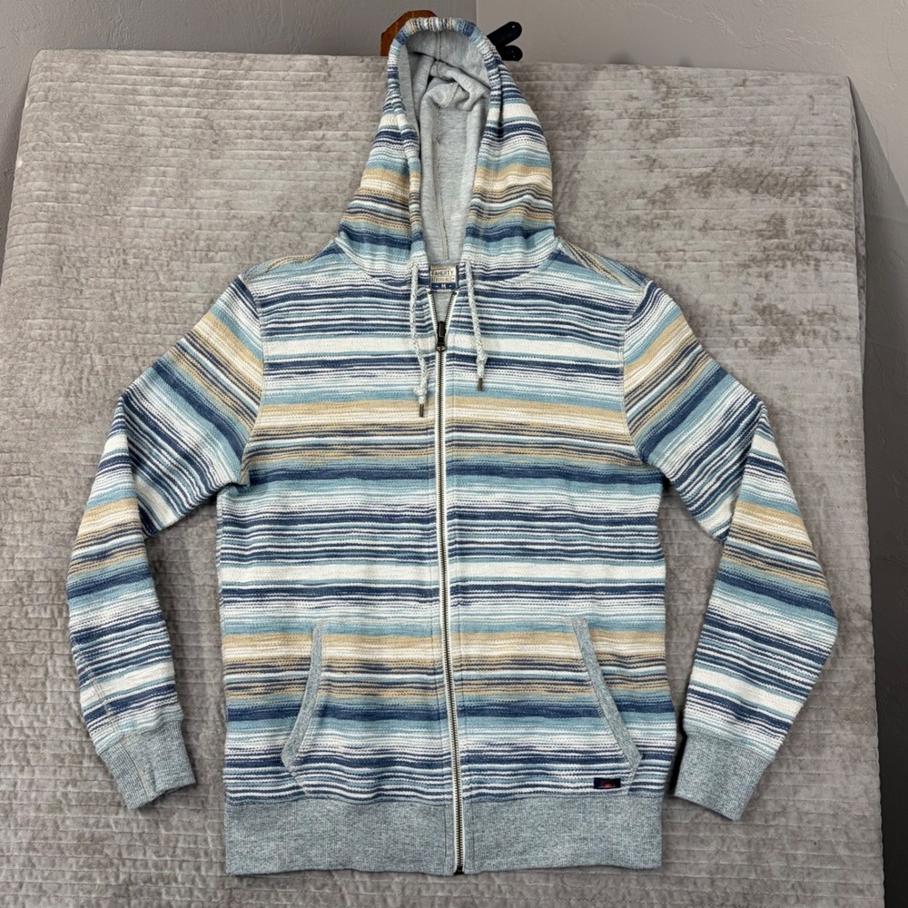 Faherty Brand Reversible Zip Hoodie Mens Medium Serape Stripe Blue Grey Cotton